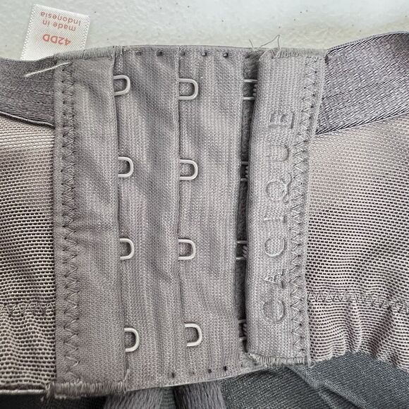 Cacique 42DD Smooth Lightly Lined Full Coverage Bra With Lace Gray Pink Bow - Picture 8 of 16